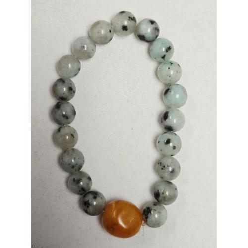 Kiwi Stone Bracelet with Carnelian Agate Bead
